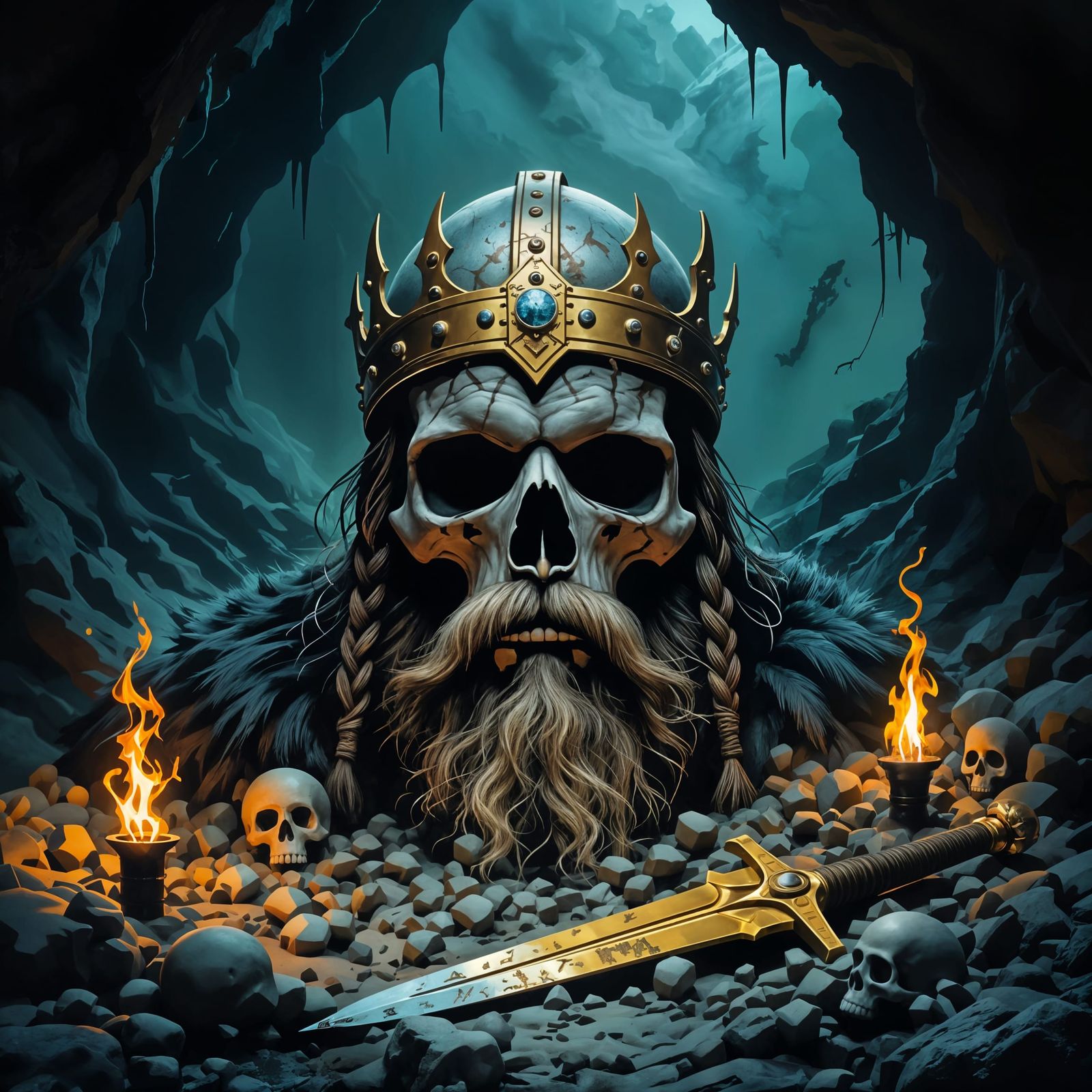 Dead Viking King's Skull in Mystical Cave