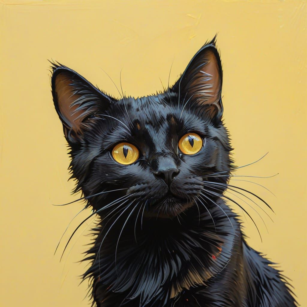 Gouache Painting of Minimalist Doodle Cat Caricature