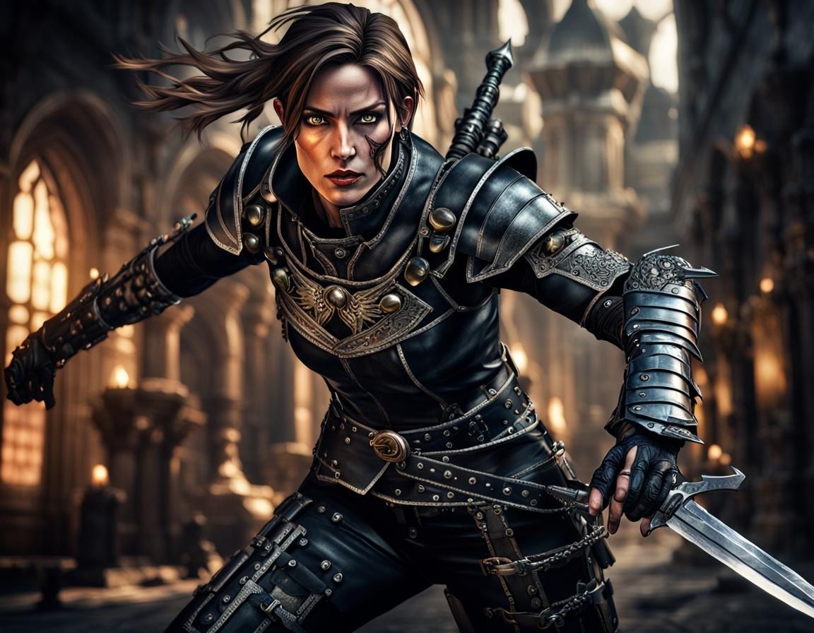 Hyperrealistic Female Rogue Attacks with Dagger