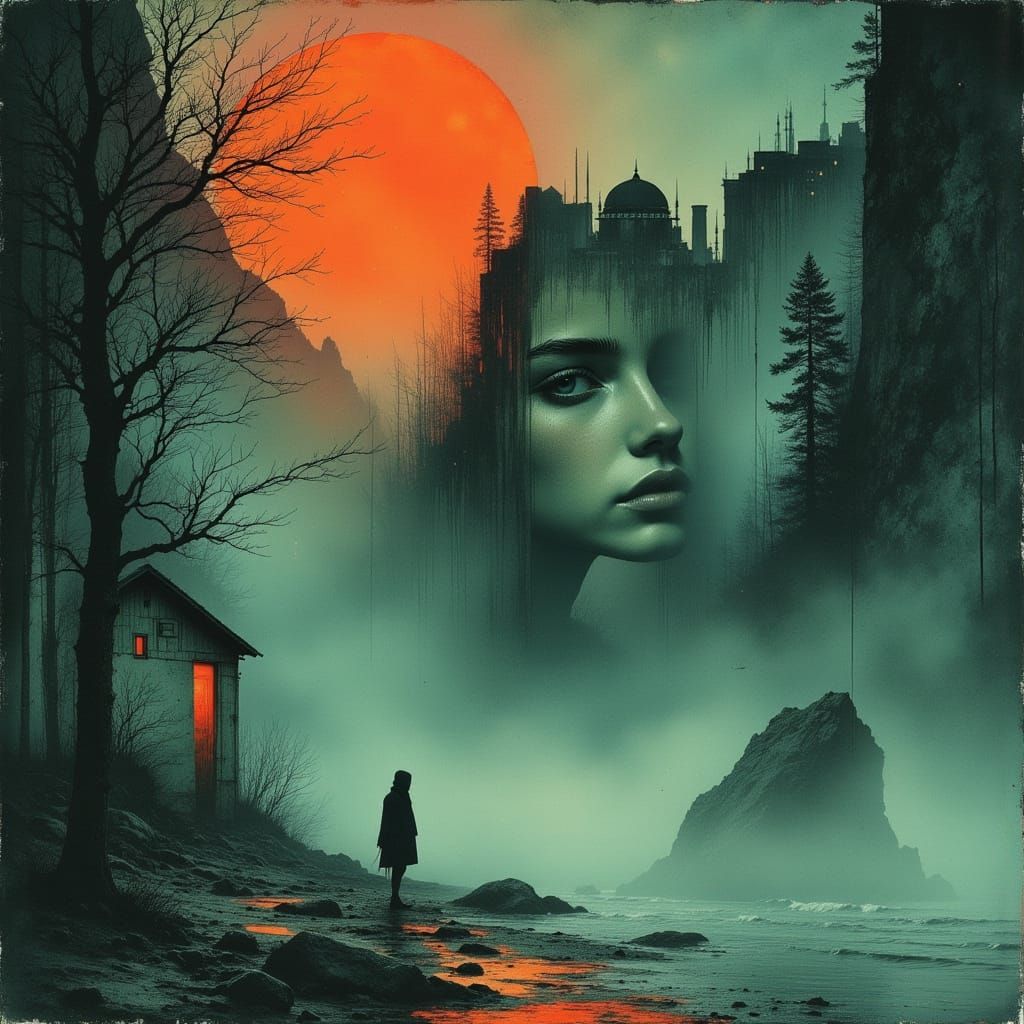 Mysterious Figure in Neon Noir Dreamscape