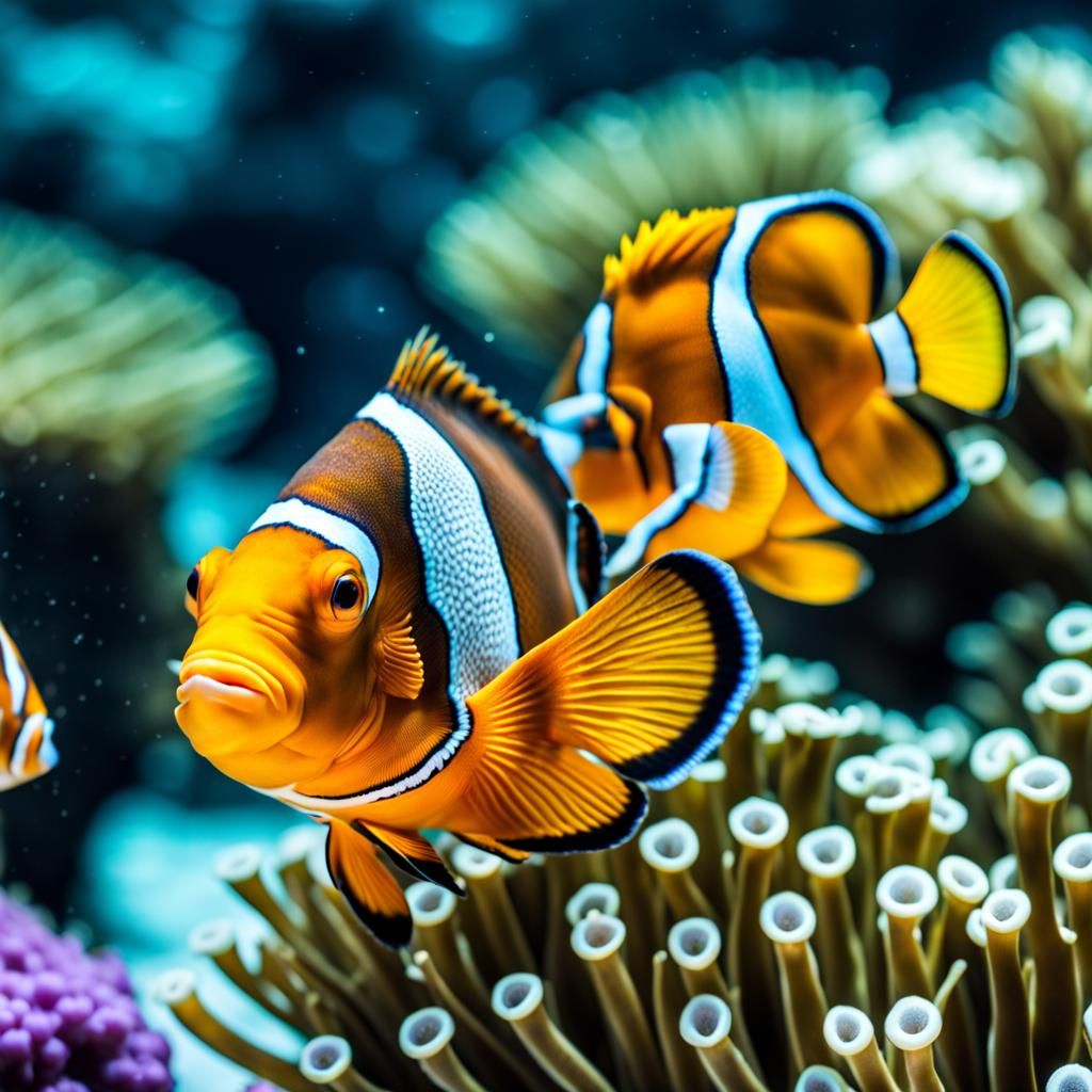 Clownfish and Angelfish in Hyperrealistic Detail