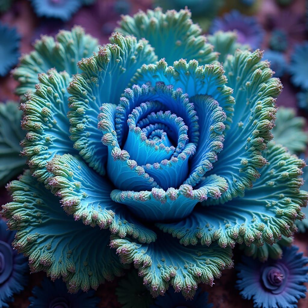 Electric Blue Romanesco Cabbage in Surrealist Style