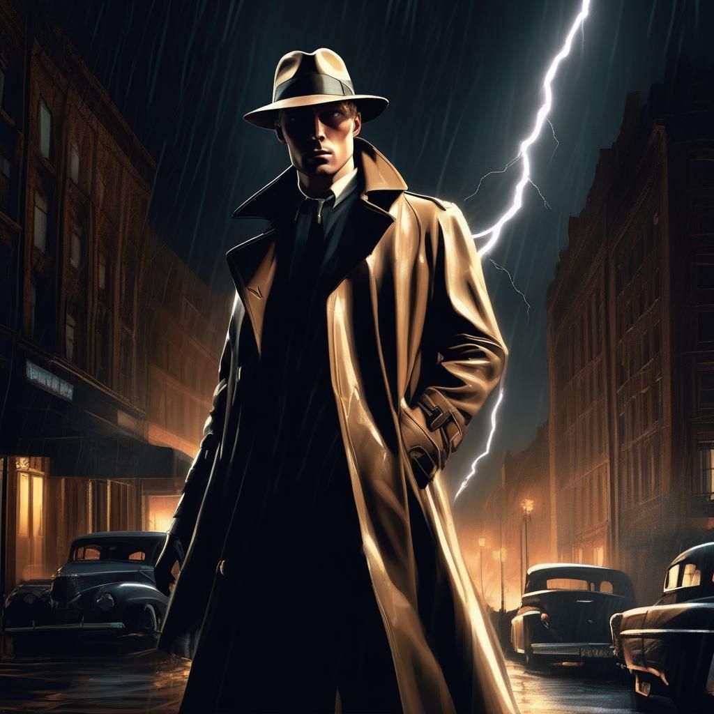Film Noir Detective in Electric Lighting