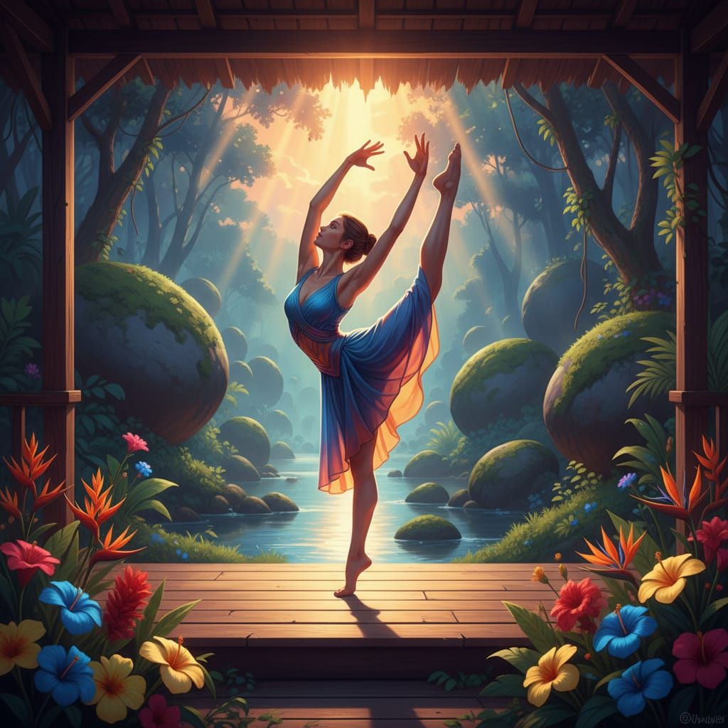 Gymnast's Jungle Retreat: Hyperrealistic Art