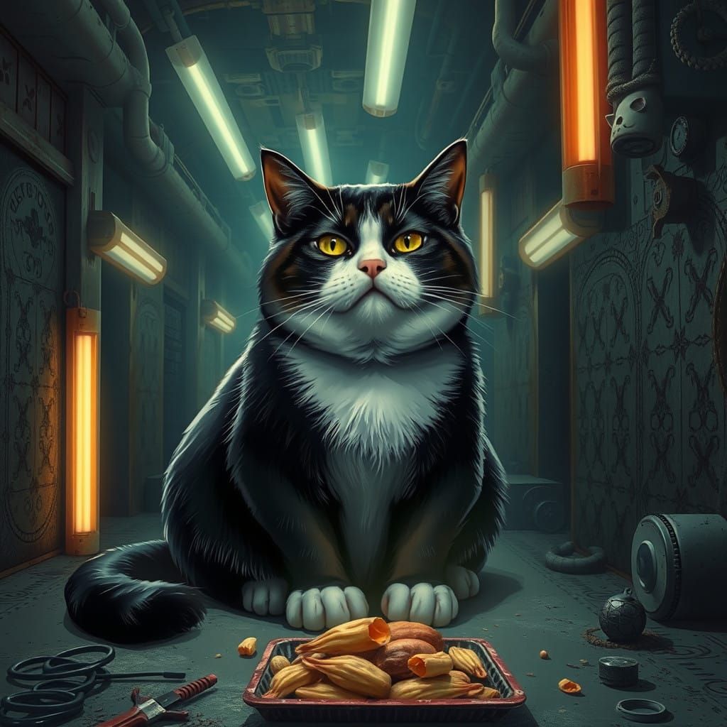 Mournful Cat Trapped in Bleak, Industrial Wasteland