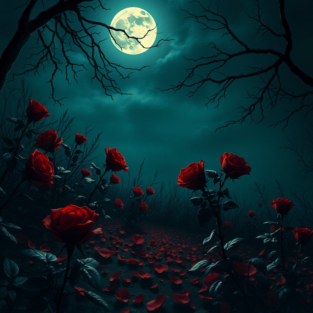 Gothic Roses Bleed Under a Sinister Moon
