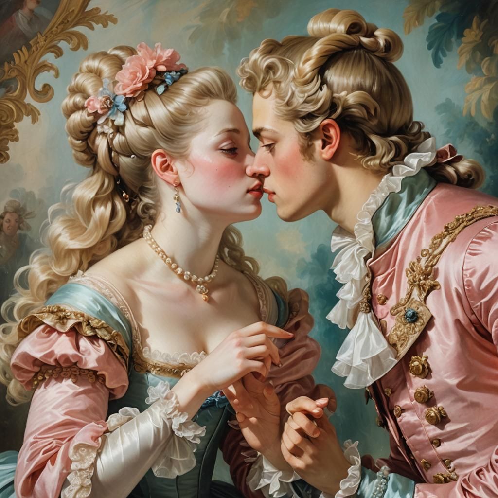 Rococo Portrait: Girl Kissing Hand of Boy in Dress