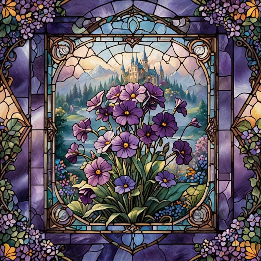 Stained Glass Purple Aubrieta Flower in Ethereal Mist