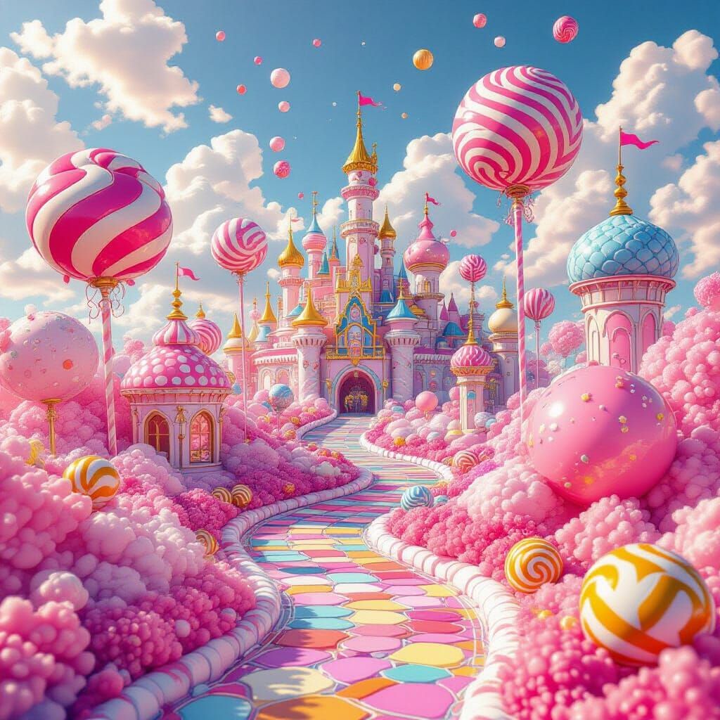 Whimsical Cotton Candy Land Art Style