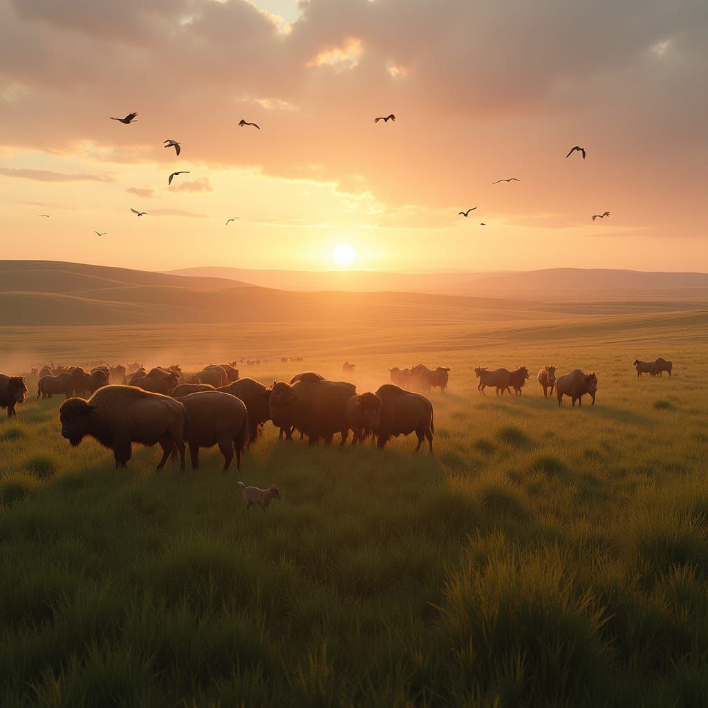 Endless Midwestern Plains at Sunset in Ultra-Realistic Style