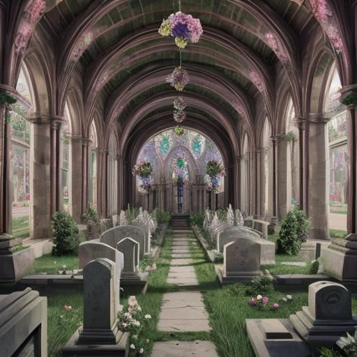 Victorian Cemetery: Photorealistic Oil Painting in Surreal S...
