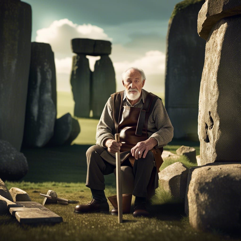 Medieval Stonemason at Stonehenge: Cinematic Digital Art