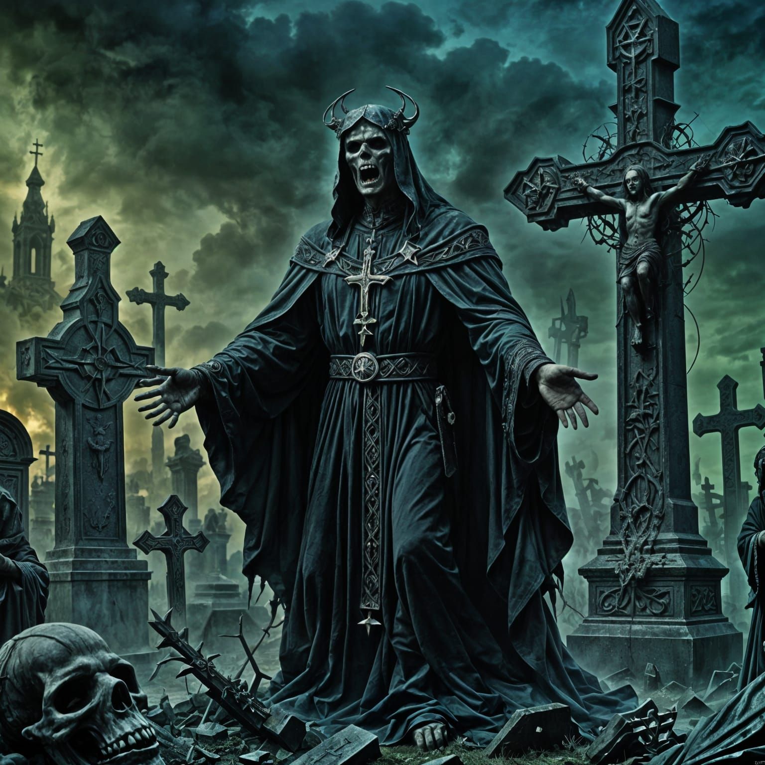 Morbid Saint Screaming on Grave in Horror Style