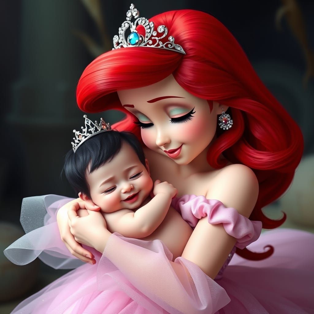 Ariel with Baby in Tender Embrace