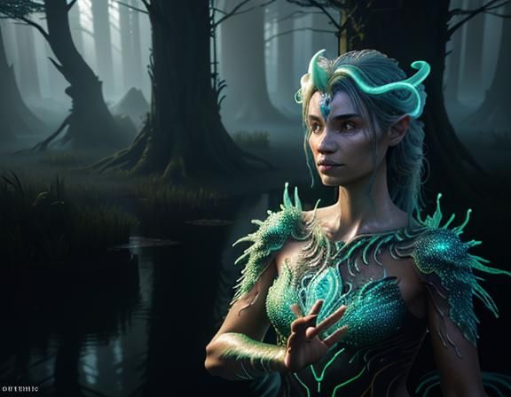 Bioluminescent Amphiboid Emerges, Digital Matte Painting