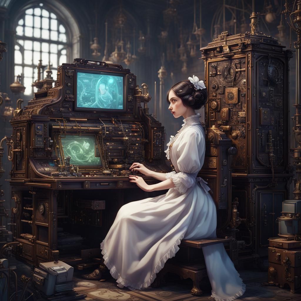 Ada Lovelace and Computer in Anime Style