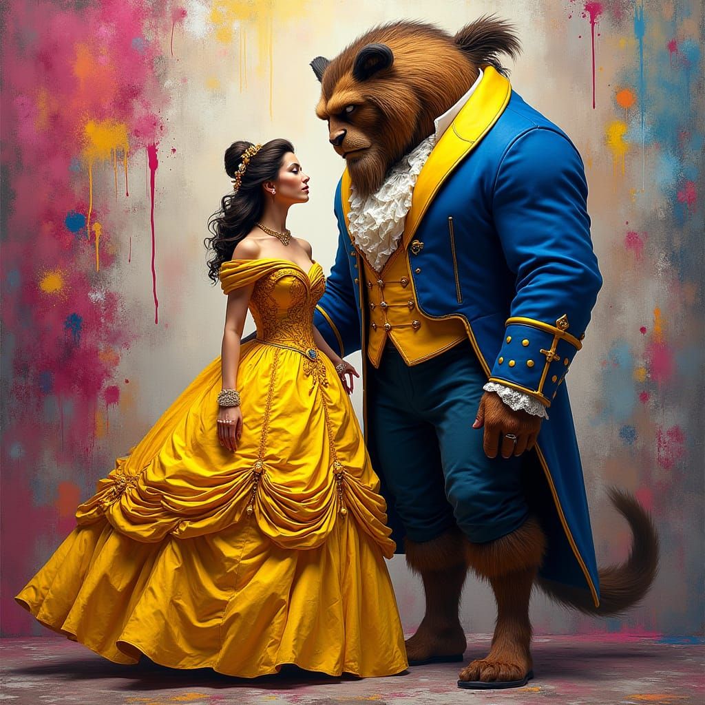 Beauty and the Beast in Street Art Style