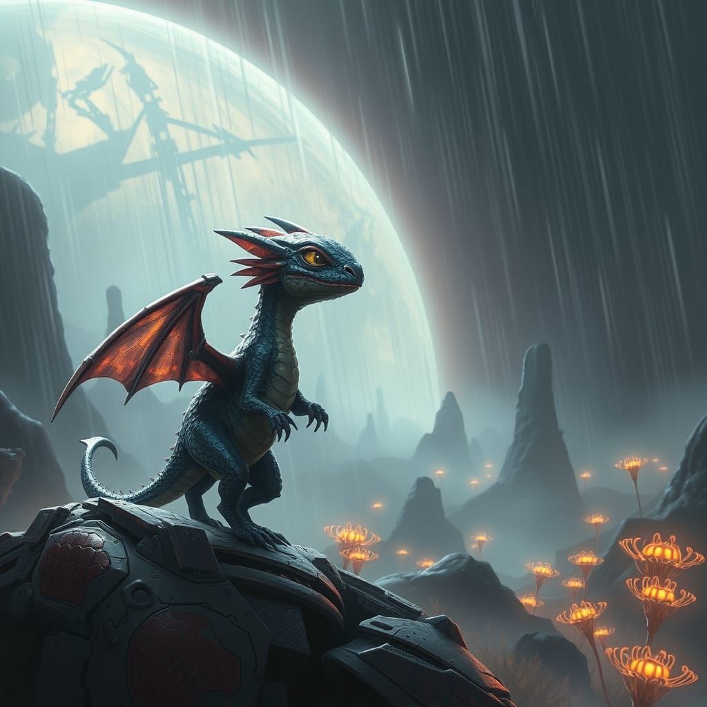 Futuristic Dragon Seeks Refuge on Mysterious Planet