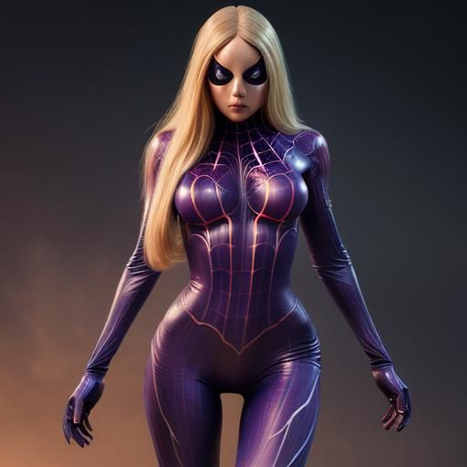 Spider-Girl with Blonde Hair, Detailed Matte Painting