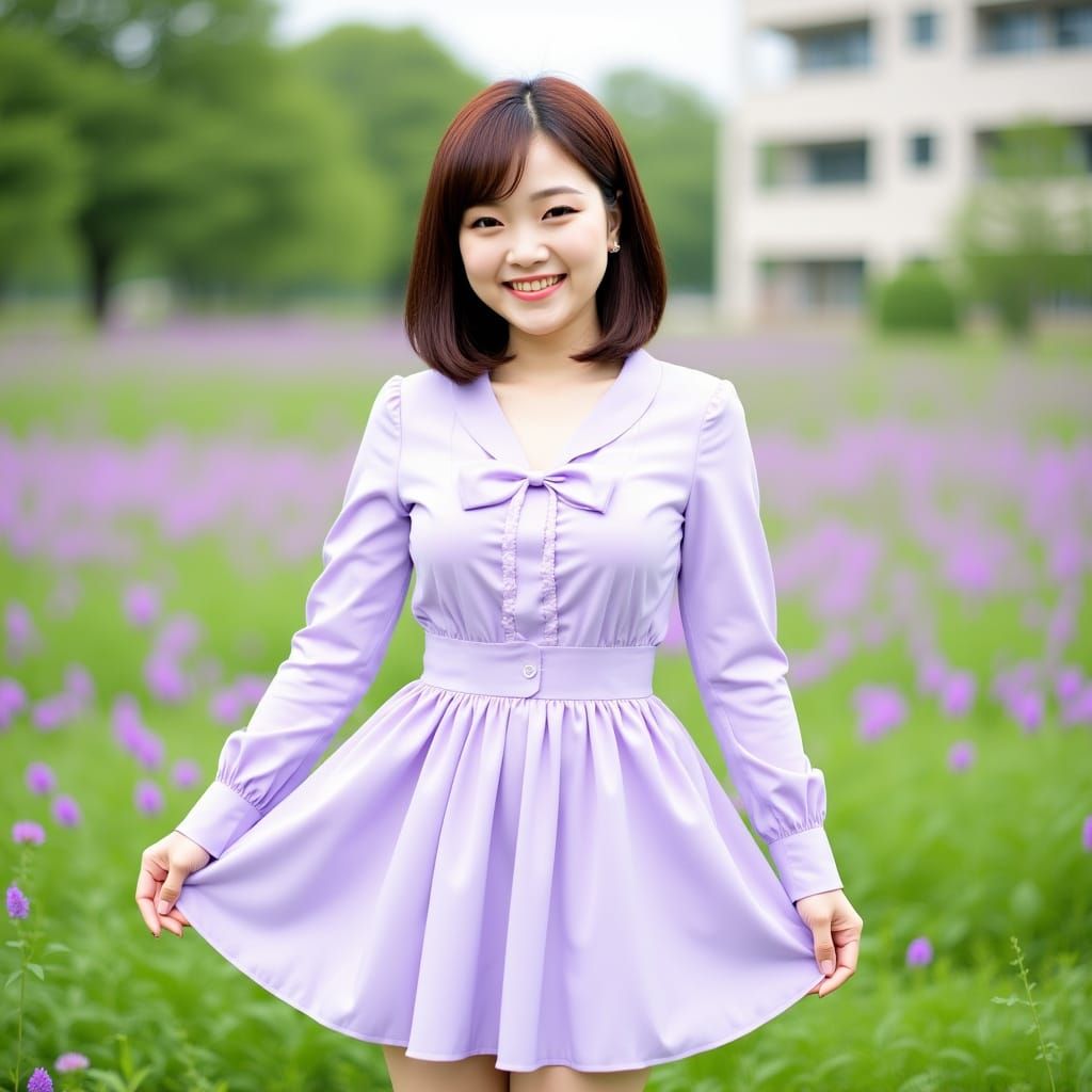 Smiling Woman in Lavender Field