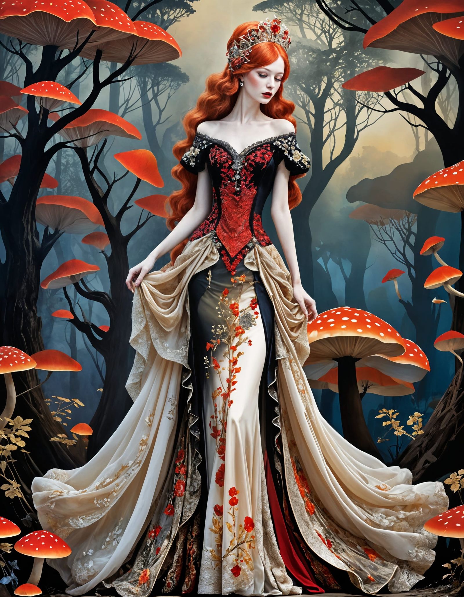 Red-Haired Queen in Art Nouveau Style