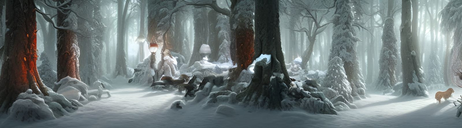 Magical Winter Forest Landscape in Hyper-Detailed Digital Ar...