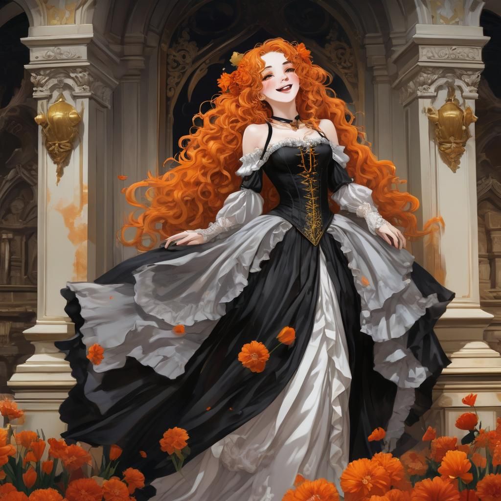 Anime Vampiress with Orange Hair Above Coffin