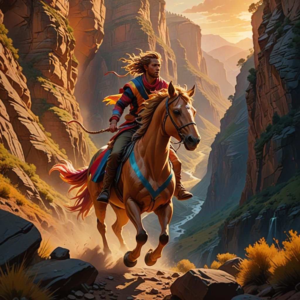 Wildstrider Centaur Runs Through Canyon in Oil Painting