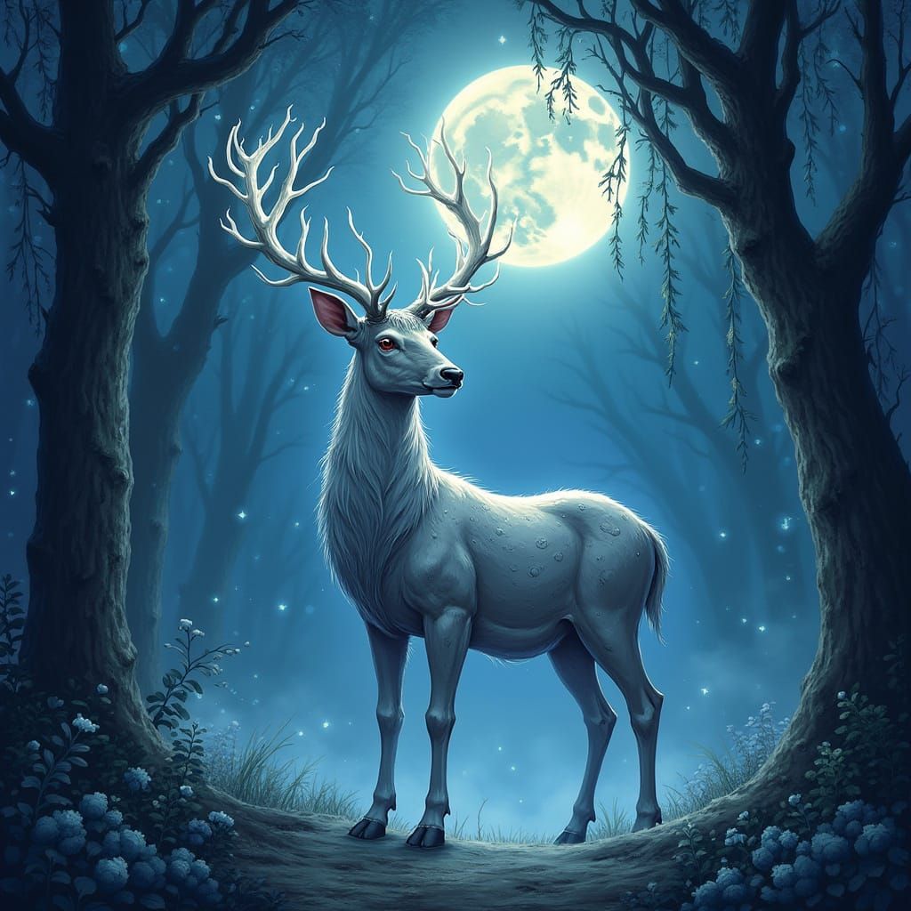 Mystical Deer with Glowing Antlers in Fantasy Forest