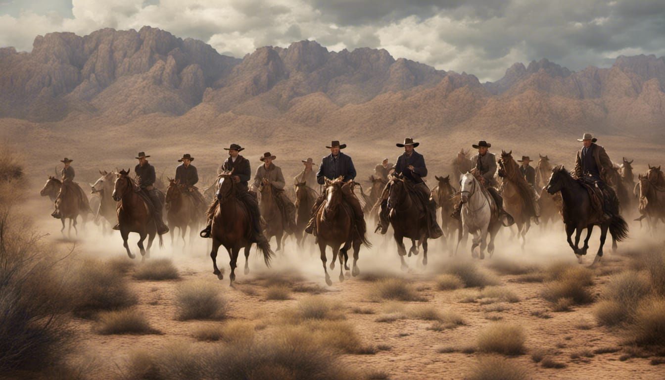 Cowboys Herding Wild Horses in the Wild West