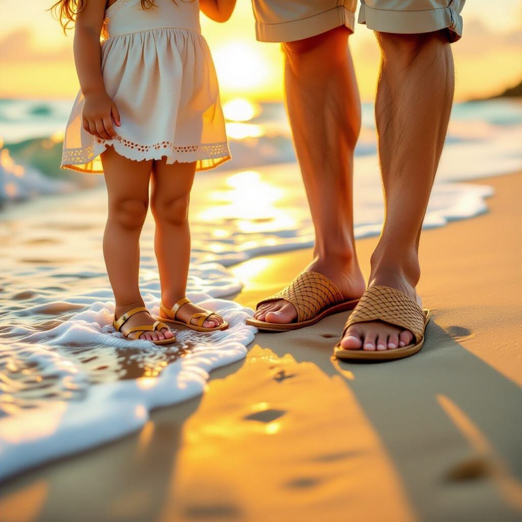 Golden Sunset on Beach: Father and Child