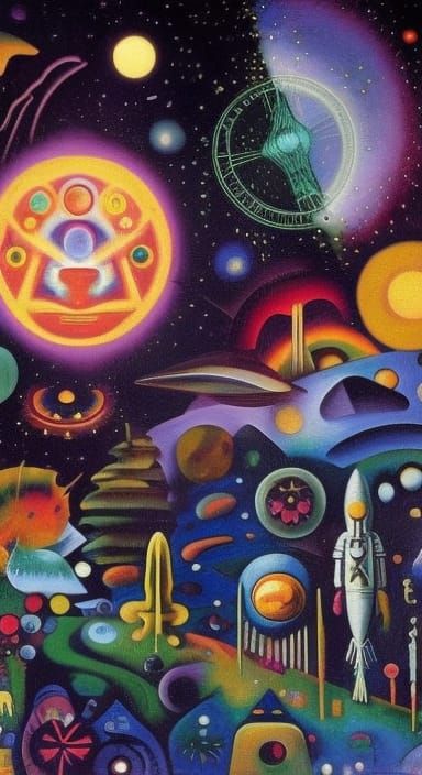 UFO,ALIENS,👽 Eldritch Thomas Kinkade Kandinsky H.R. Giger Pablo Picasso maximalism maximalist Horde3D dendritic fantast...