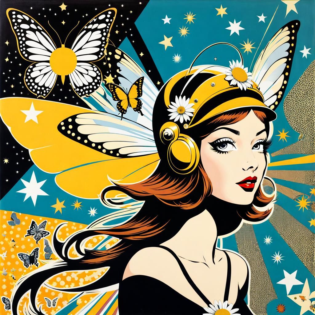 Whimsical Pop Art Fairy Collage with London Bridge