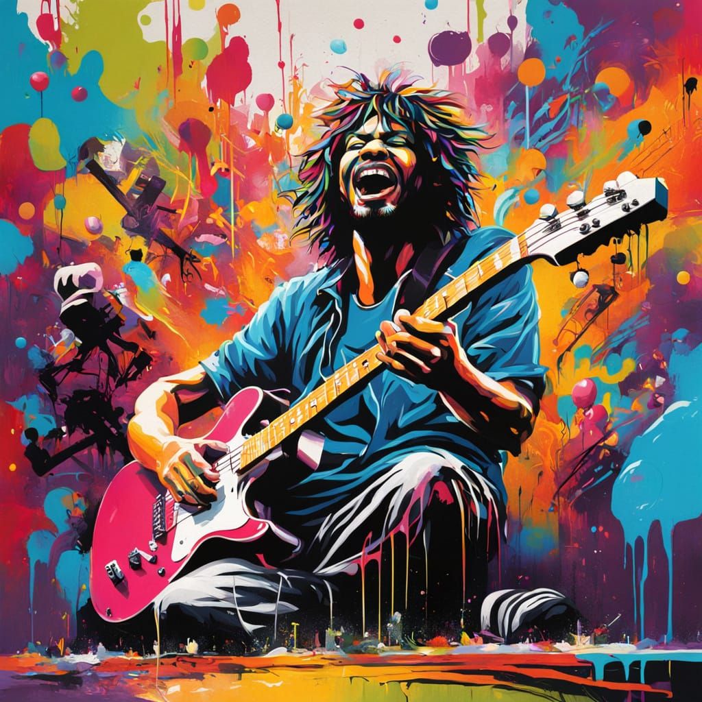 Vibrant Street Art: God Hands Guitar to Crowd