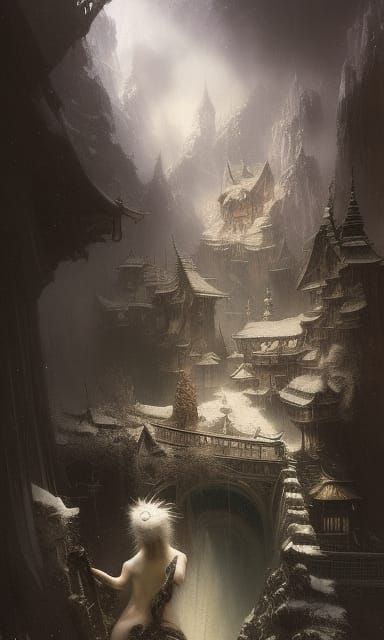 Eerie Yuki-Onna Demon in Grim Dark Style