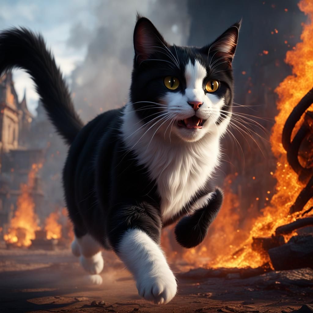 Cat Runs Through Fire: Fantasy Concept Art