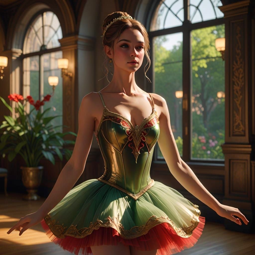 Ethereal Ballerina En Pointe in Art Nouveau Style