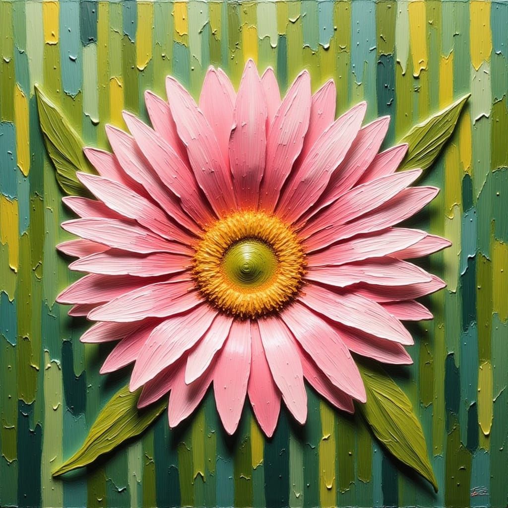 Pink Sunflower Field in Impressionist Style