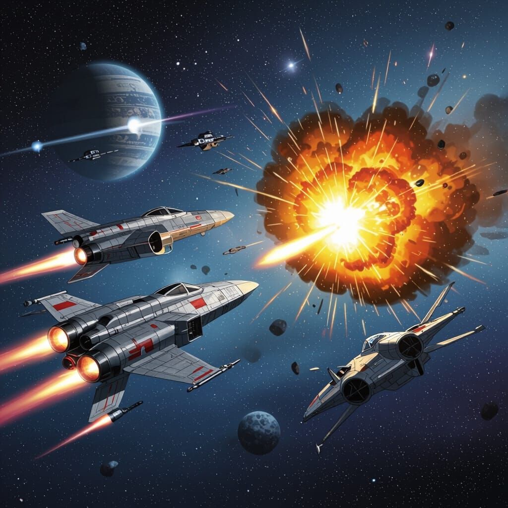 Spaceships Fighting in Space, Explosions in Visionary Style