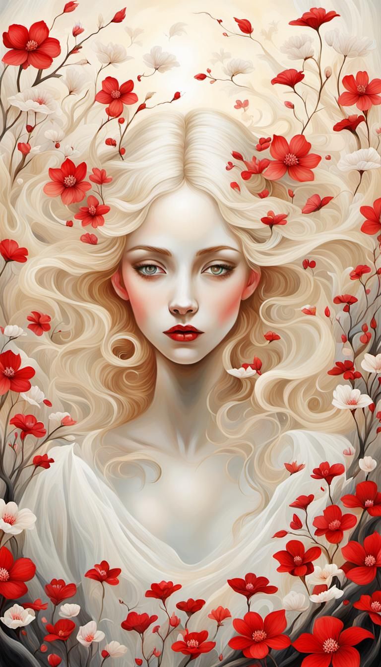 Ethereal Abstract Art: Blossom and Scarlet Dreamscape