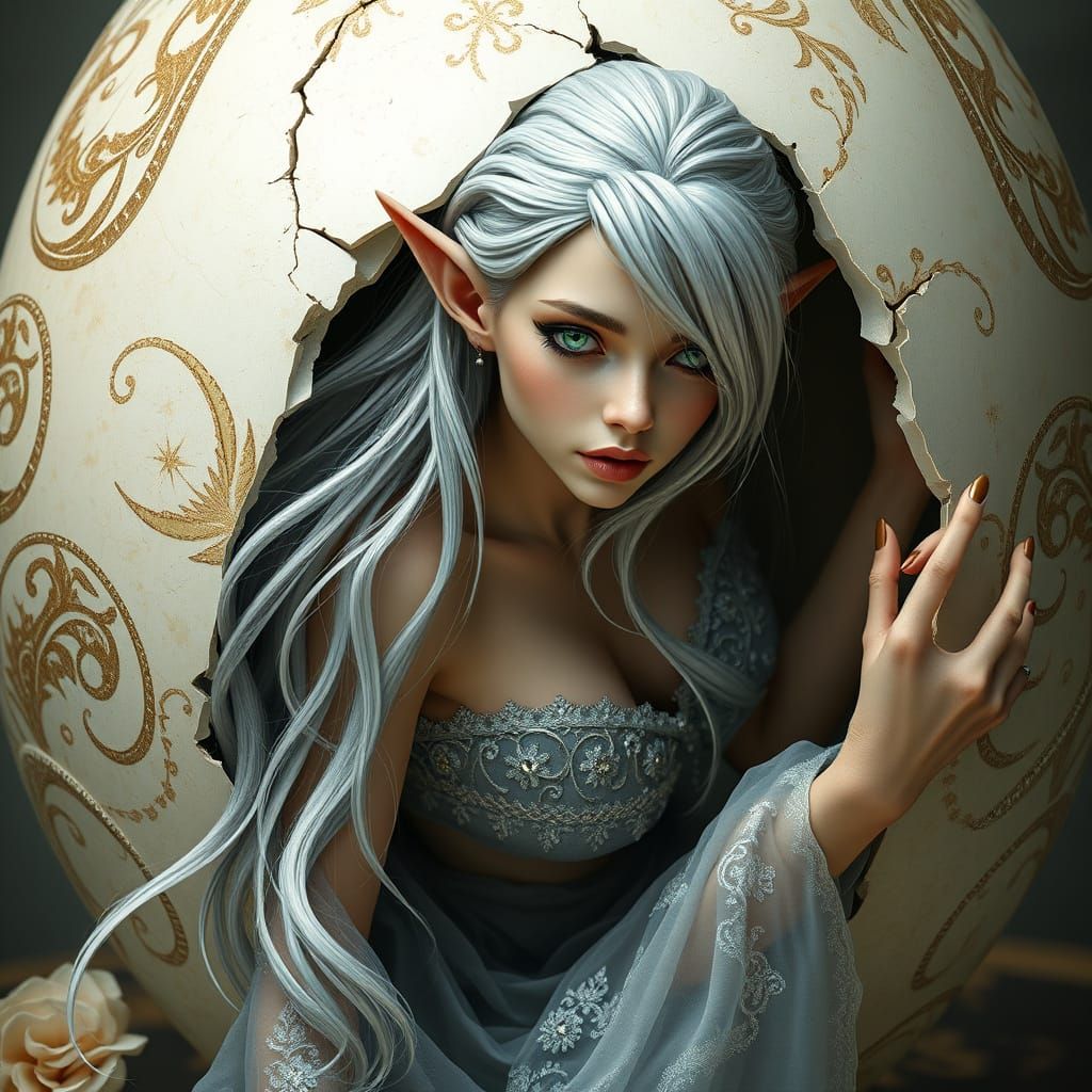 Exquisite Elf Emerges from Ornate Eggshell