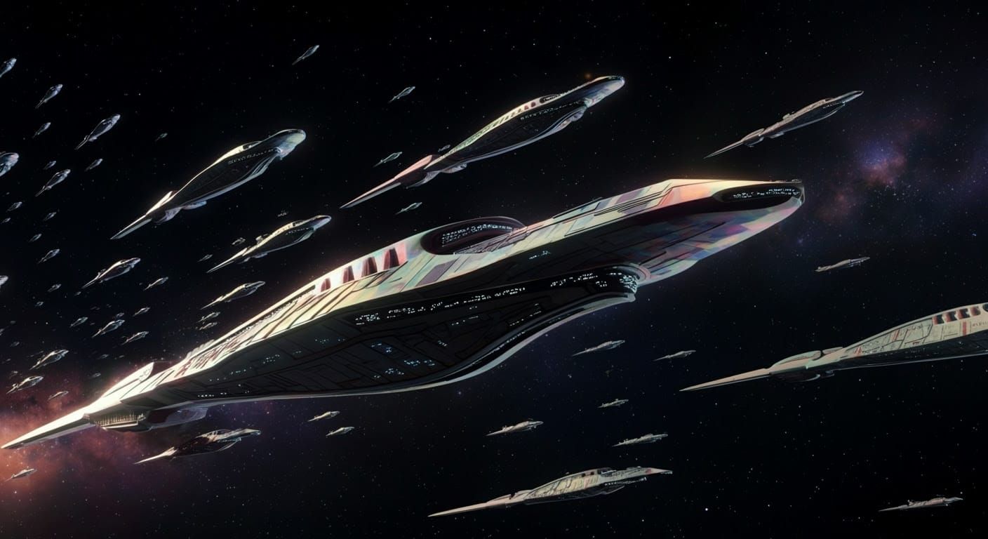 Majestic Space Fleets in Iridescent Metallic Hues