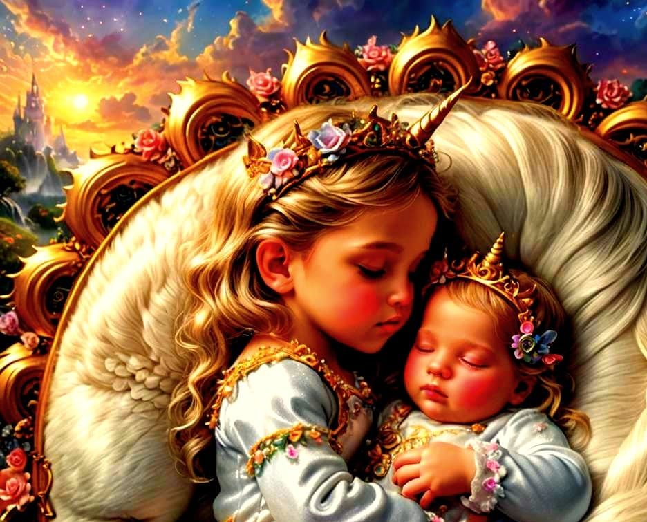 Baby Princess and Magical Unicorn in Ethereal Style