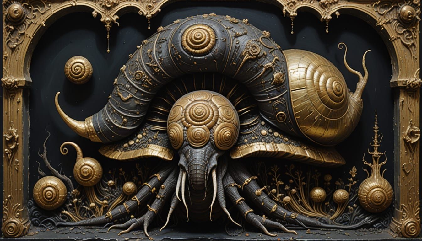 Humanoid Snail-Alien in Antique Encaustic Style