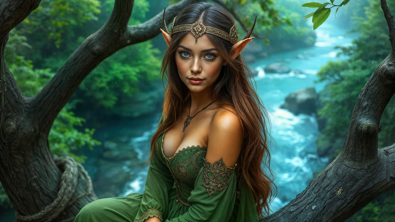Ethereal Wood Elf Maiden in Lush Fantasy Forest