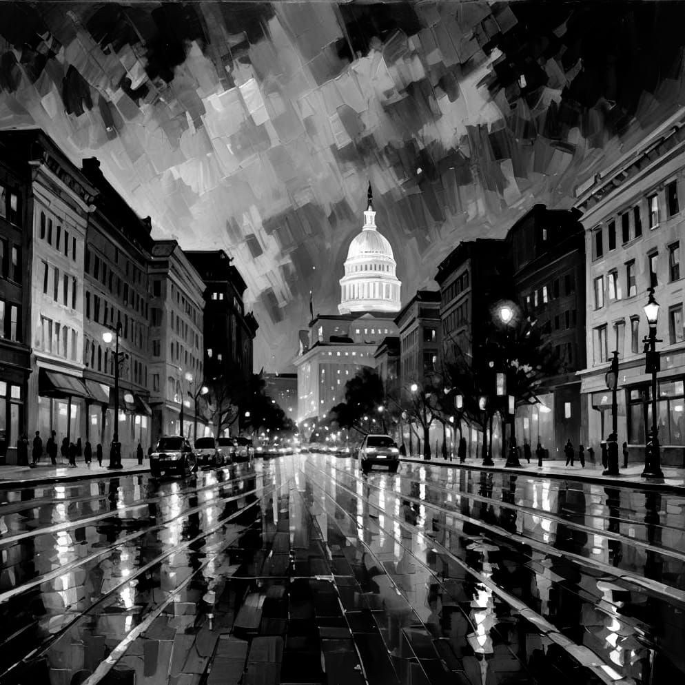 Washington D.C. Nightscape in Expressionist Oil