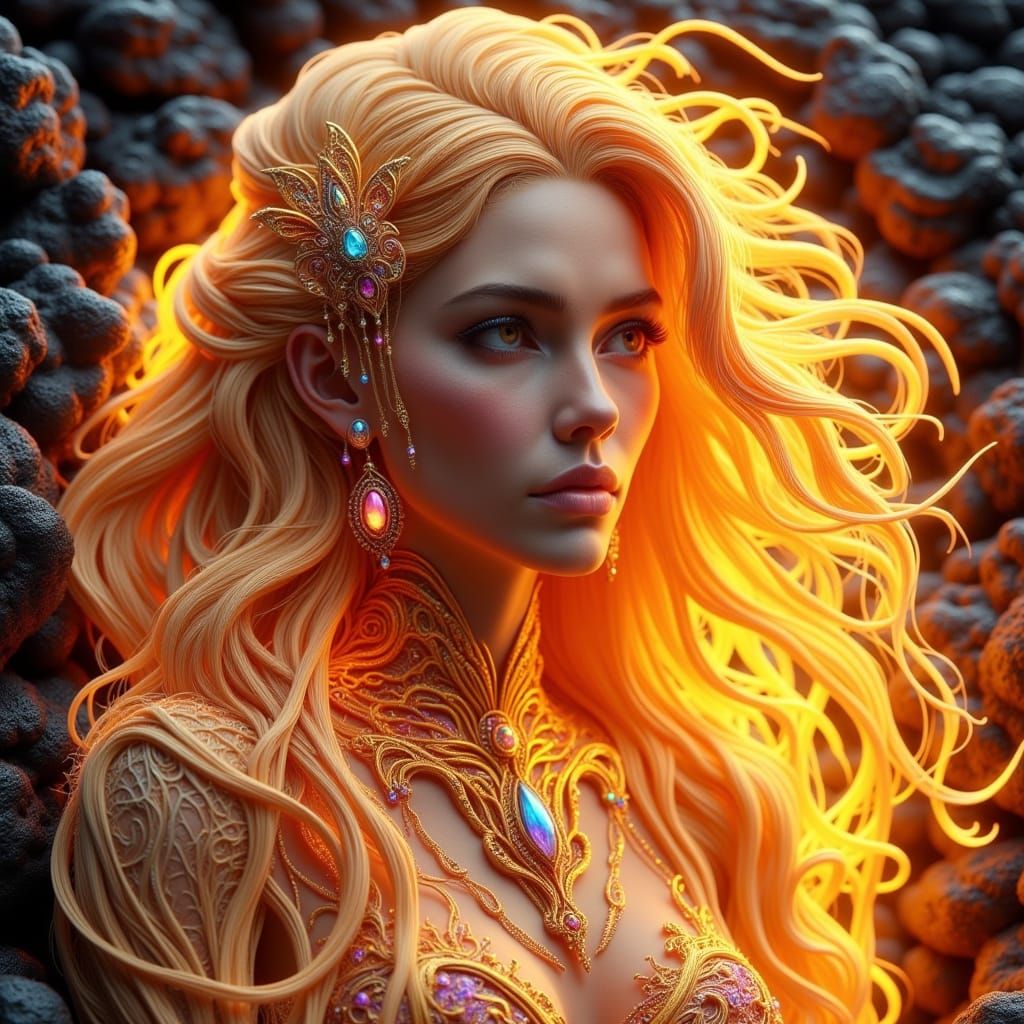 Golden Haired Woman Crowned in Flames