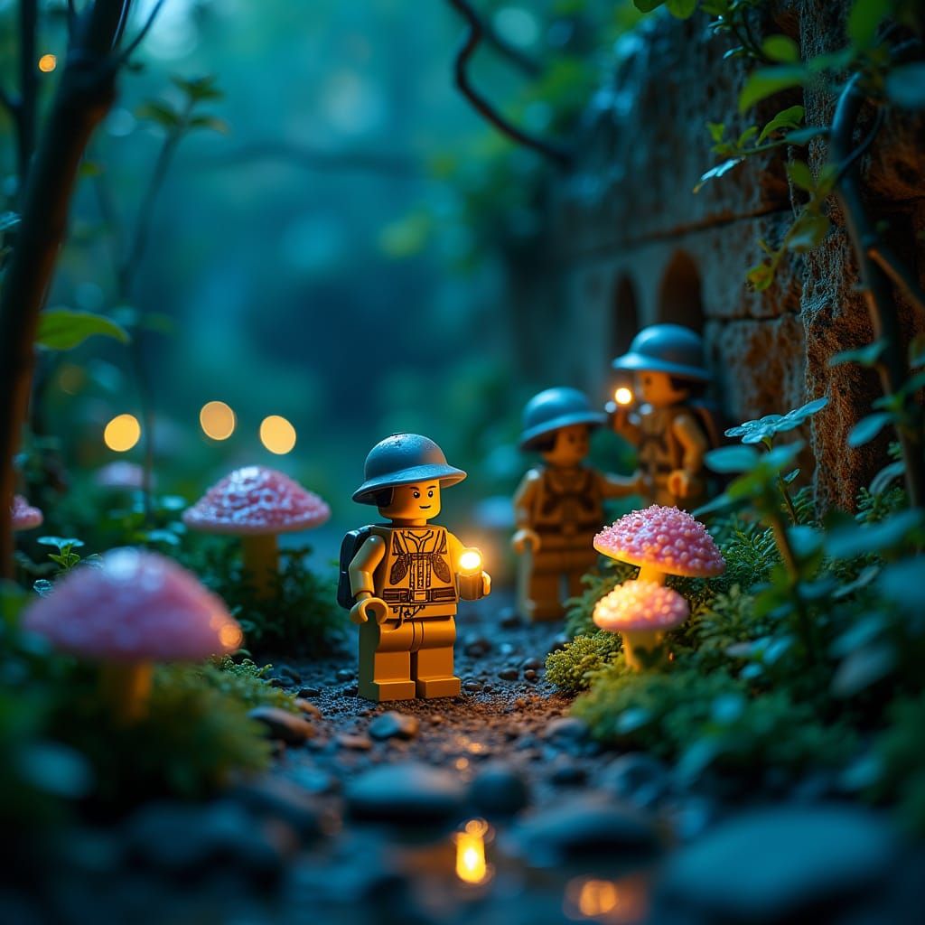 Vibrant Bioluminescent Jungle Scene in Macro Photography Sty...