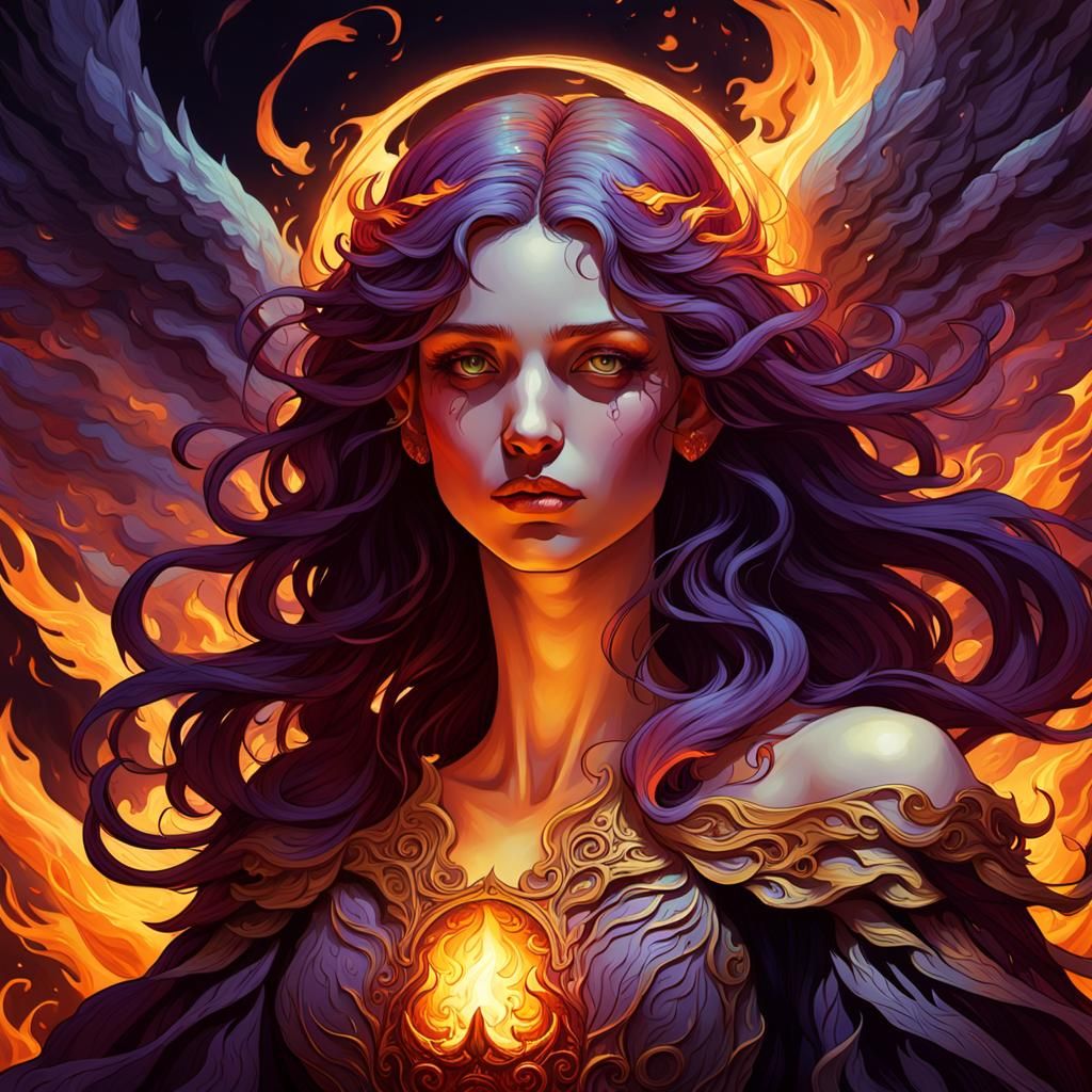 Flame Angel Portrait in Dark Fantasy Style