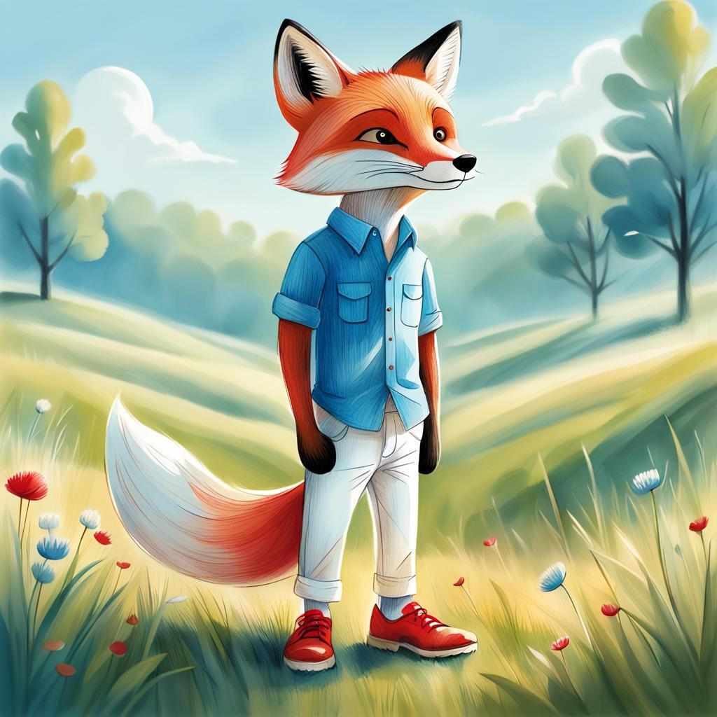 Fox in Clothes, Children's Illustration in Pastel Colors